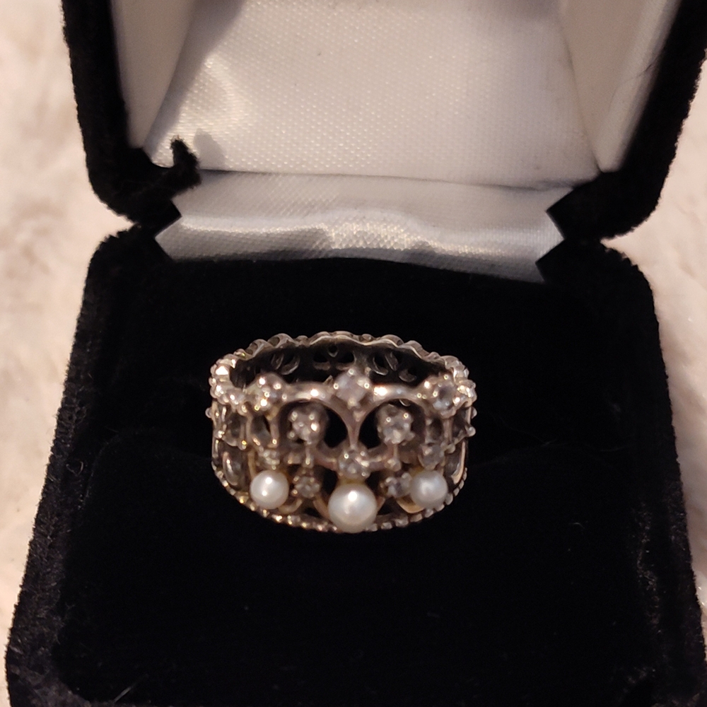 NEW! RETIRED Princess Diana Elegant Silver 925 Crown Ring with Pearls - Picture 3 of 11